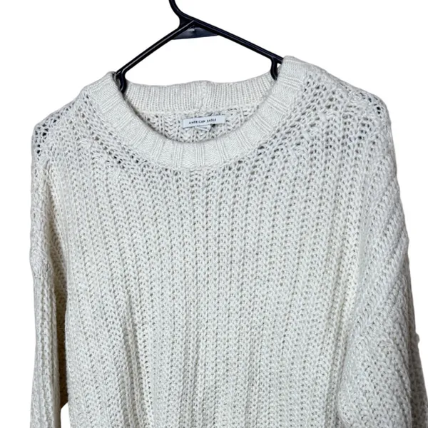 American Eagle Cream/off white Chunky Knit Cropped Sweater Womens Medium - Image 2