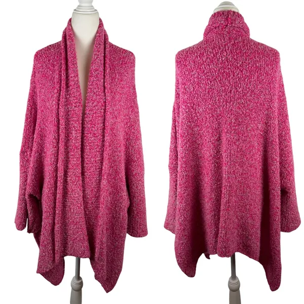 Free People Slouchy BFF Cardigan Large Pink Prickly Pear Oversized Boucle Knit - Image 2
