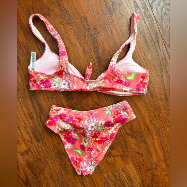 Victoria's Secret Floral Tie-Front Bikini Set in Pink Coral - Image 4