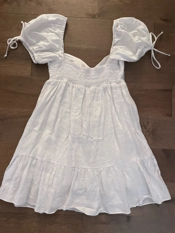 Boho Pink white linen Mini Dress - Image 3