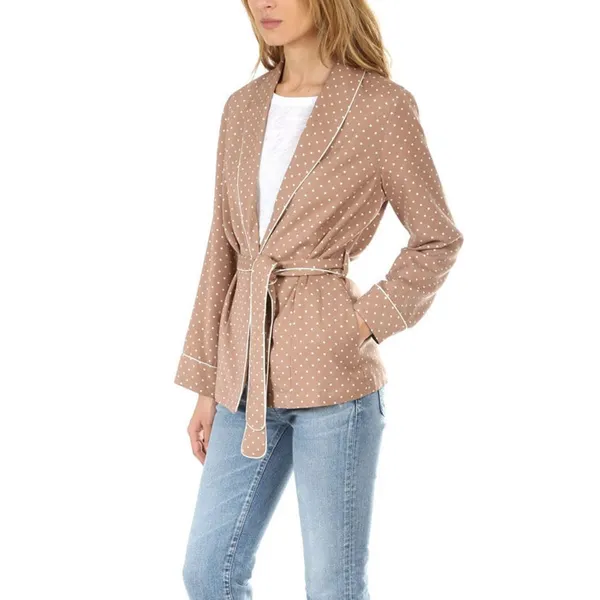 Frame Smoking Jacket Womens Medium Brown White‎ Polka Dot Belted Career Preppy - Image 2