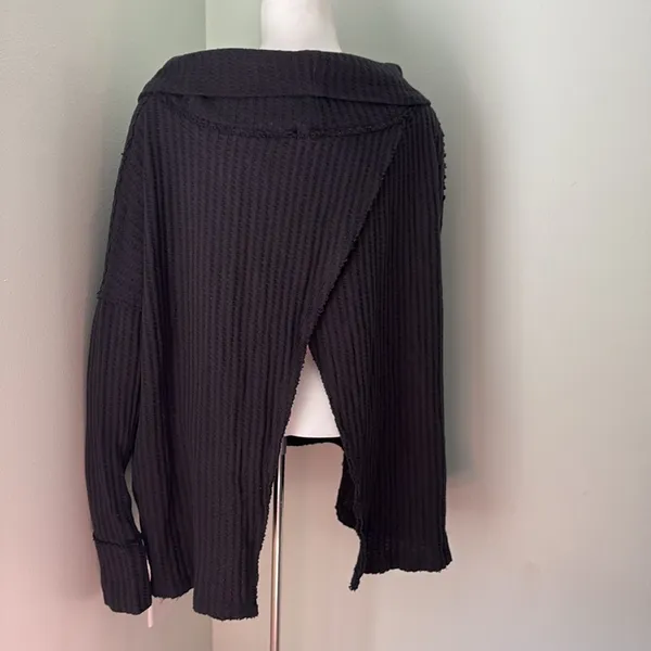 Free People Juicy Waffle Knit Open Back Sweater Black Medium NEW - Image 7