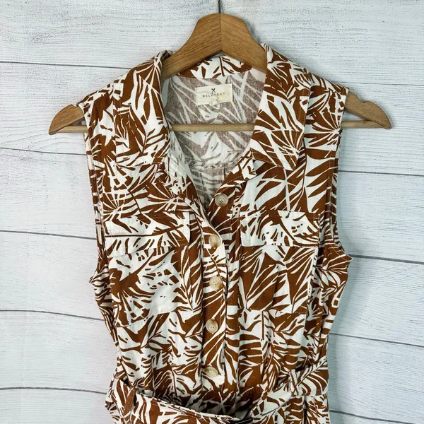 Melloday Womens size Medium Linen Blend Safari Tropical Belted Midi Dress - Image 3