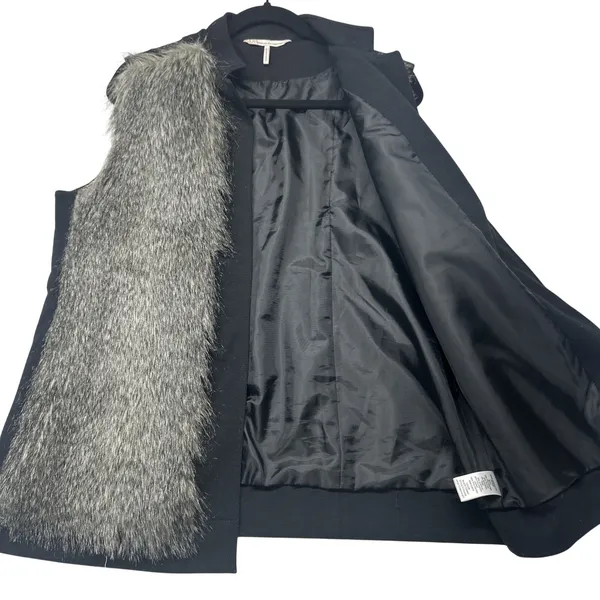 French Connection Faux Fur‎ Vest Womens L Black Grey FCFK4408 Open Front Chic - Image 3