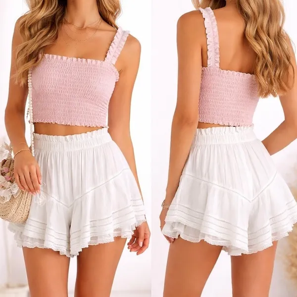 Aerie Rock 'n' Ruffle Skort White Size XS Boho Smocked‎ Tiered Cotton Coquette - Image 2