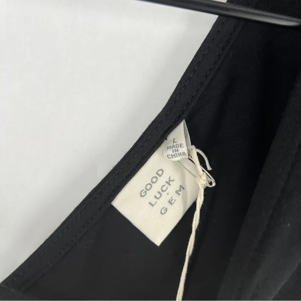 Good Luck‎ Gem Black Strappy Long Sleeve V-Neck Blouse NWT Size L - Image 3
