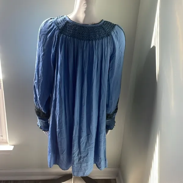 Free People Wind Willow Boho Embroidered Peasant Dress. Periwinkle Gauzy Size S - Image 9