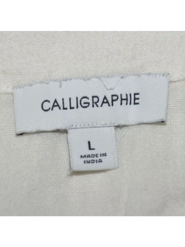 Calligraphie Linen Blend Blouse Women L Off White Crochet Embellished V Neck - Image 6