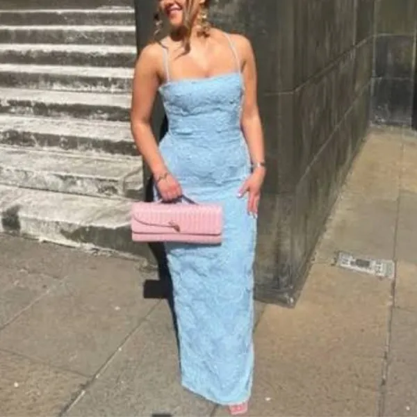 House of CB | Eva Embroidered Floral Corset Maxi Dress in Tuscan Blue | Large - Image 3