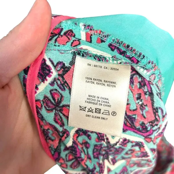 Anthropologie Elevenses‎ South Shore Pants Geometric Wide Leg Pink Teal Size 8 - Image 9