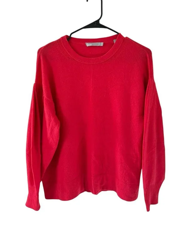 Vince Pleated Sleeve Cashmere Crew in Poppy - Image 8