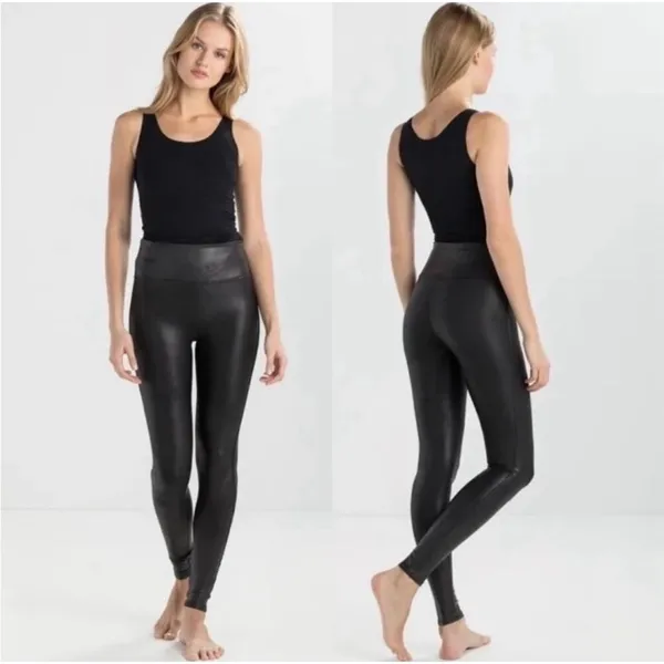 Spanx High Rise Faux Leather Athletic Leggings Stretch Spandex Athleisure Active - Image 8