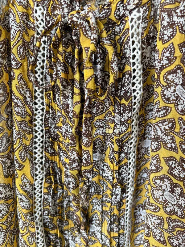 Anthropologie Floral Lace Trim Tank Top Yellow Brown Size 2 - Image 4