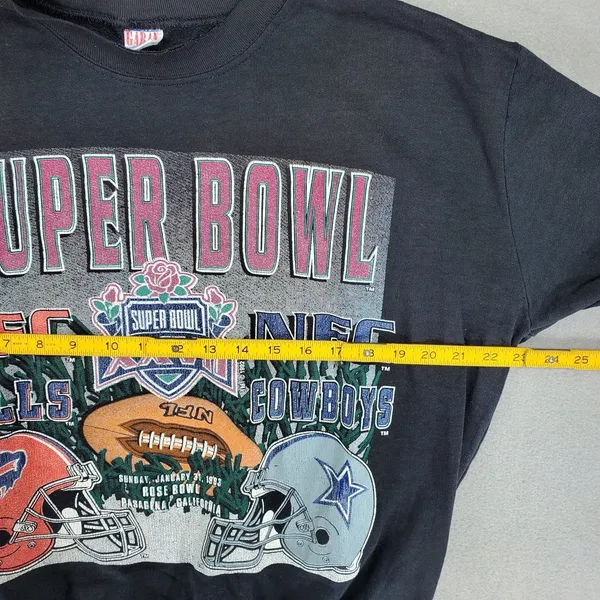 VTG Buffalo Bills Cowboys Super Bowl Crewneck Sz‎ L Distressed Black Lightweight - Image 9
