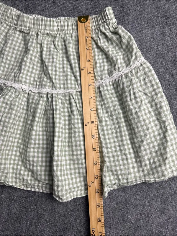 Blosh Womans large light green gingham tiered ruffle cottagecore mini skirt. - Image 4