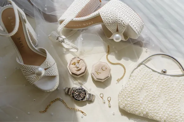 White bridal pearl platform heels Size 7 - Image 2