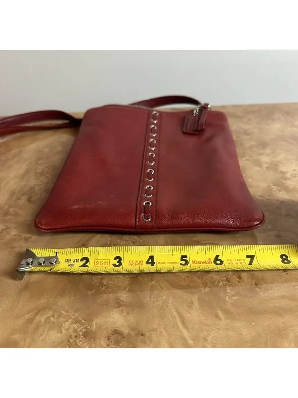 Coach Vintage Red Leather Grommet Lace-Up Crossbody Bag Y2K - Image 8