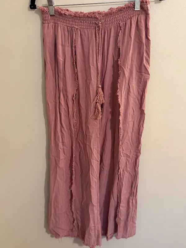Vanilla Star Women’s Pink Wide-Leg Tassel Drawstring Pants - Image 3