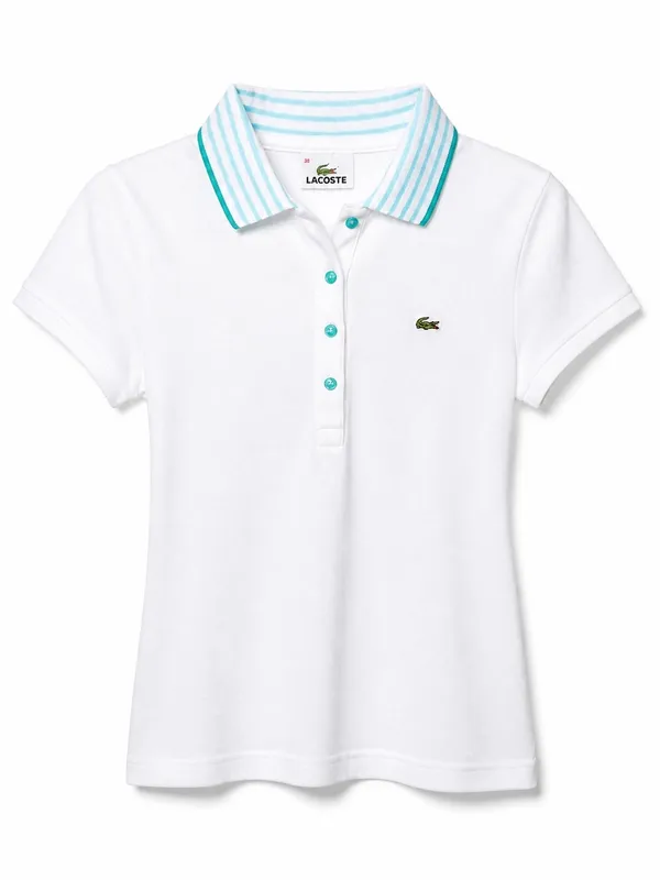 Lacoste Womens White Slim Fit Cotton Stretch Pique Short Sleeve Polo Shirt F4811 - Image 2