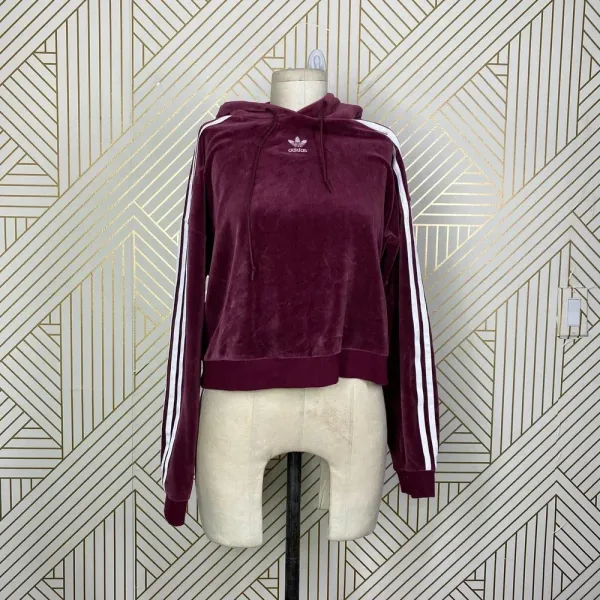 Adidas Originals Hoodie Sweatshirt Cropped Velour Purple Red Size US‎ Small - Image 3