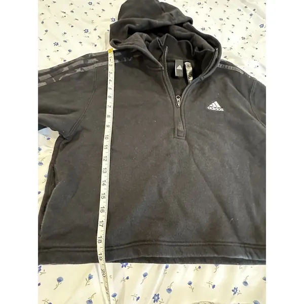 Adidas Athleisure Cropped Quarter Zip Hoodie Sz:M Black Camo Stripe Pullover - Image 5