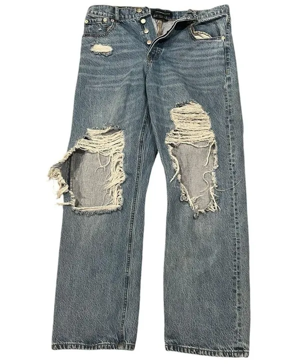 Aeropostale 90s Baggy Button Fly High Rise Ripped Distressed Light Wash Jeans 14 - Image 2