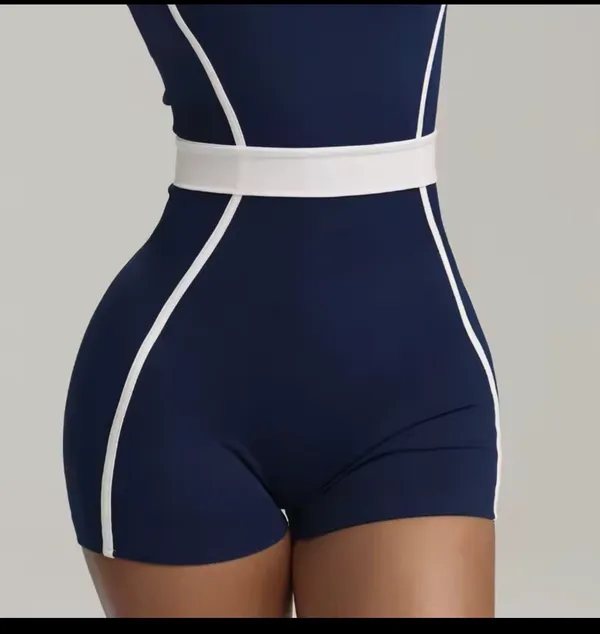Women’s Navy Blue Contrast Trim Sleeveless Romper - Image 3