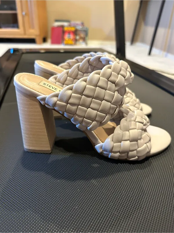 Steve Madden Braided Double-Strap Heeled Sandals — Cream - Image 2