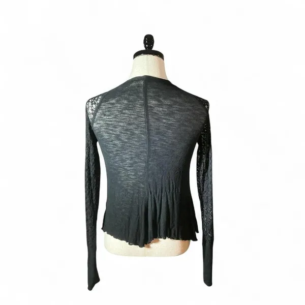 Free People Black Lace‎ Illusion Long Sleeve Mesh Sheer Top XS Whimsigoth - Image 2