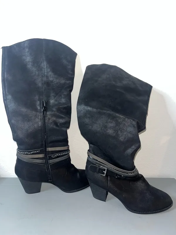 Jellypop Kylee Chain Strap Gunmetal Metallic Brushed Moto Boho Knee Zip Boots 10 - Image 7