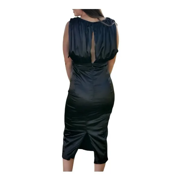 Lena Satin Midi Dress Womens Large Black‎ Open Back Sleeveless Cocktail Sleek - Image 2