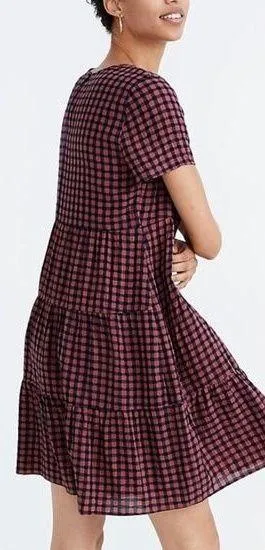 Madewell Short-Sleeve Tiered Mini Dress in Gingham Check - Image 2