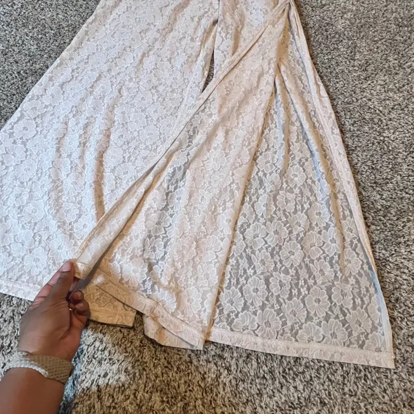 OFFLINE by Aerie Lace Wide Leg Pants Cream High Rise Side‎ Slit NWT Medium - Image 2