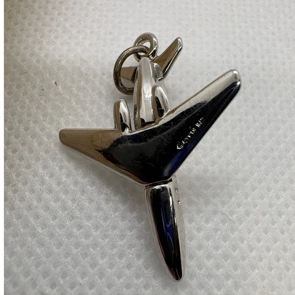 Vintage Sterling Silver Airplane Jet Charm Rhodium Plated Travel Pendant 3.59g - Image 5