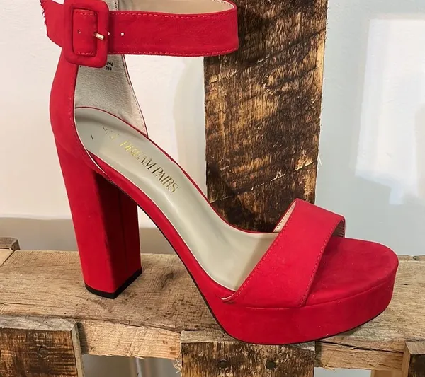 Dream Paris heels woman’s red chunky fashion ankle strap platform shoe New Sz 7 - Image 5