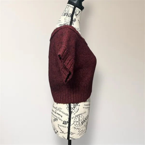 Hollister M Burgundy Wood Blend Off Shoulder Knit‎ Crop Top Short Sleeve Y2K - Image 3