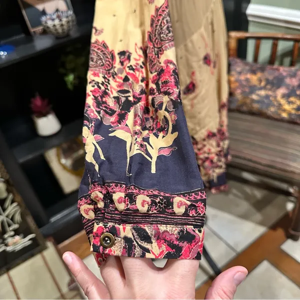 Free People Sierra Valley Shirt Dress – Gold Combo, Paisley Floral, Size Medium - Image 10