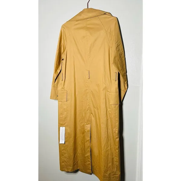 NWT Top Shop Tan Black Button Front Pockets Long Trench Coat Lightweight Size 2 - Image 3