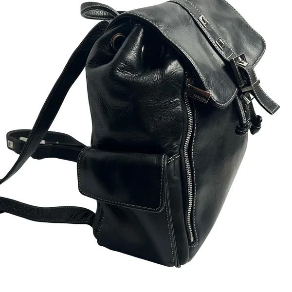 Perlina Black Genuine Leather Backpack Vintage 90s Buckle Moto Y2K Bag - Image 2