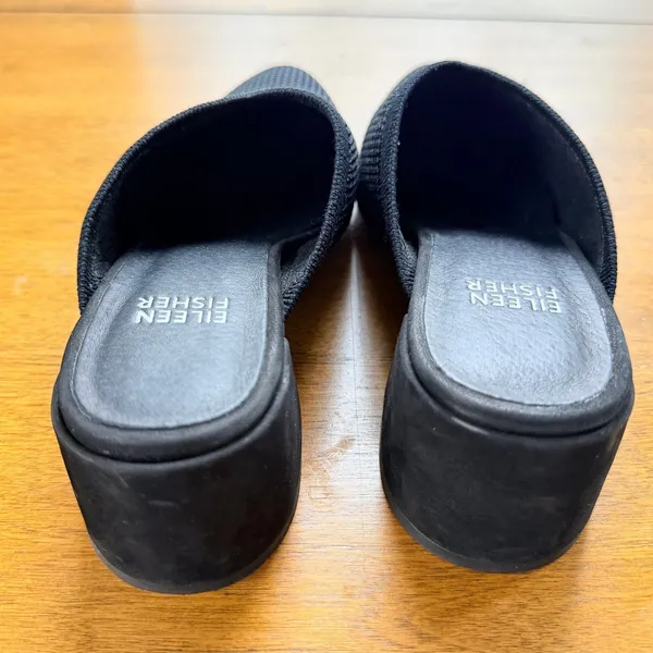Eileen Fisher Betsy‎ Mules Shoes Black Knit Mesh Block Heel Women's Size 5.5 - Image 7
