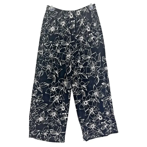 Vtg Softwear by Mark Singer Pants Women L Black Floral Wide Leg Cropped USA Y2K - Image 2