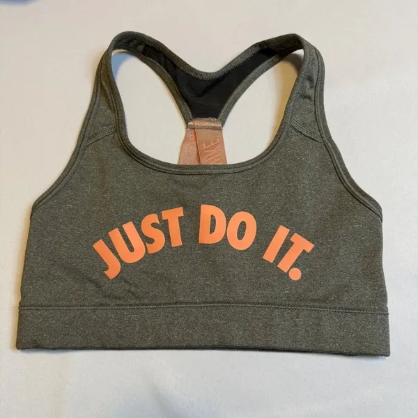 Nike Just Do It Sports Bra Gray Peach‎ Racerback Medium Support Workout Gym - Image 3