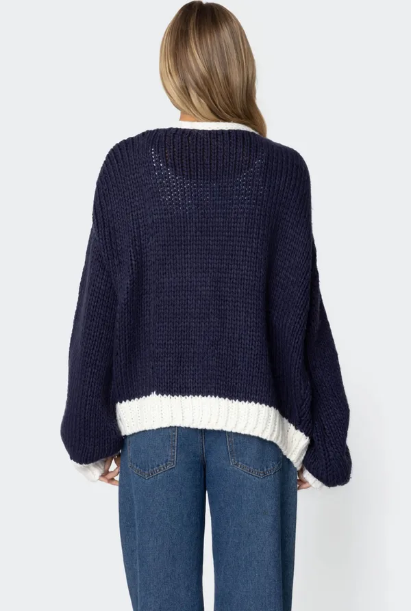 Edikted contrast chunky knit cardigan - Image 2