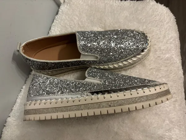 Bling Slip on Party shoes silver Sz. 10 - Image 9