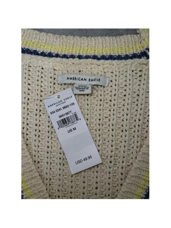 NEW American Eagle Cable Knit Button Vest, Size M, Beige and Blue - Image 5