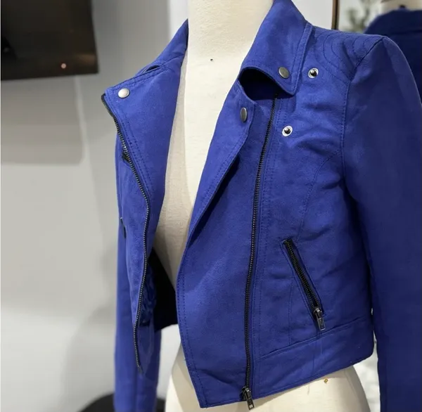 Divided by H&M Royal Blue Faux Suede Moto Biker Jacket - Image 4