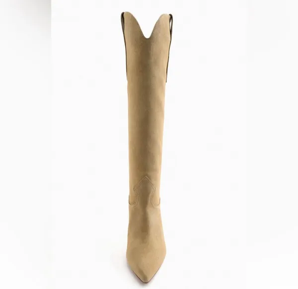 ZARA boots leather suede tan camel high tops knee heels heeled cowboy - Image 6