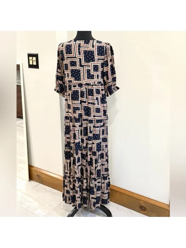 Natural Life Collette Tiered Maxi Dress Navy Scarf Print Size XS Beachy Boho - Image 6