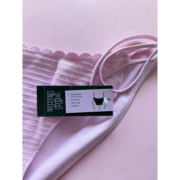 Wild Fable Pink Gingham Triangle Bikini Top and Scalloped Side Tie Bottoms Set M - Image 3