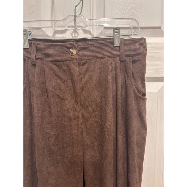 Halara Brown Corduroy Straight Leg Pants Petite Large High Rise Elastic Back - Image 3